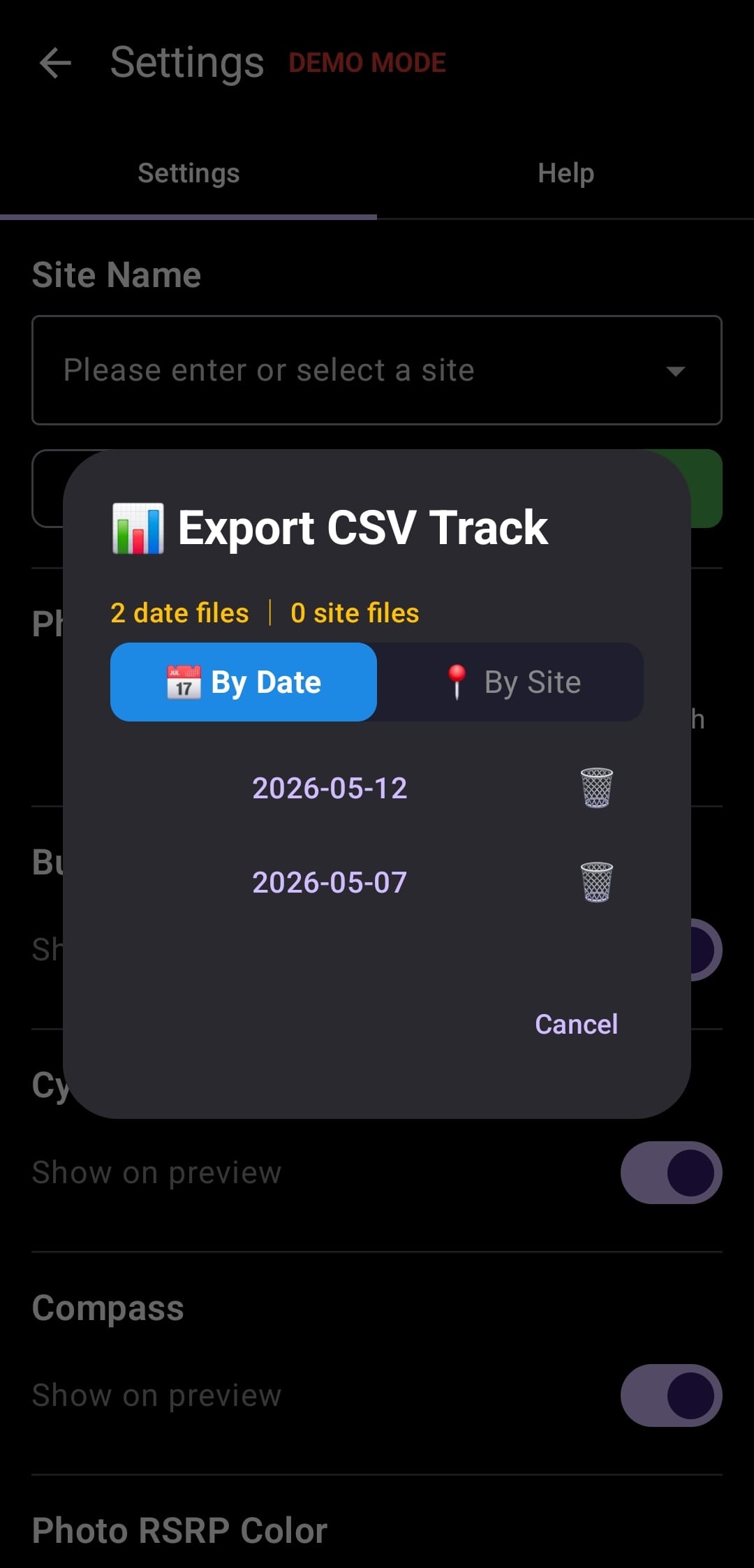 CSV export dialog